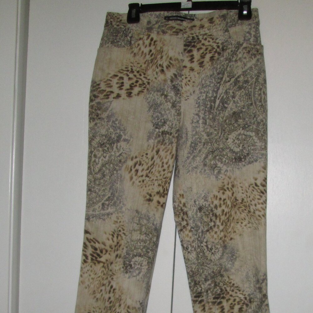 Ellen Tracy Company Casual High Waist Pants Tan Animal Print Size 8 Petite